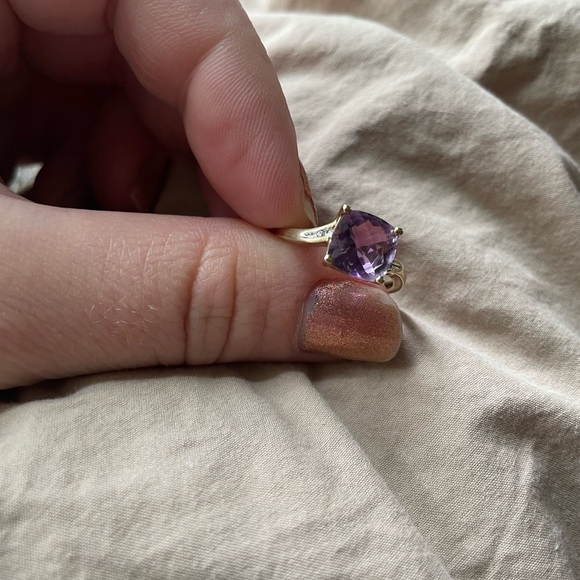 10k Yellow Gold Amethyst Ring with Diamonds - Picture 3 of 3